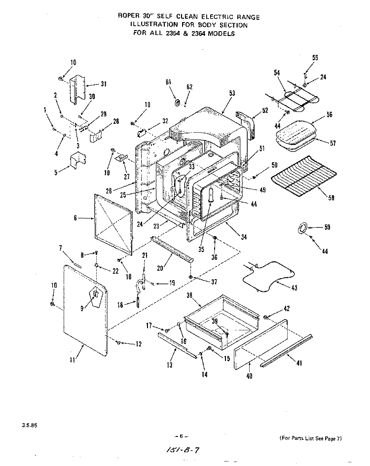BODY Diagram and Parts List for 2364W0A  Roper Range