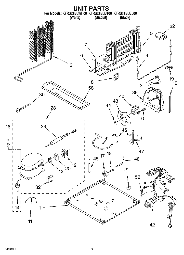 UNIT Diagram and Parts List for KTRS21ELWH00  KitchenAid Refrigerator