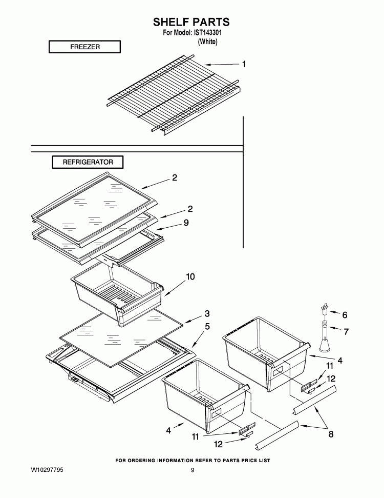 SHELF PARTS Diagram and Parts List for IST143301  Inglis Refrigerator