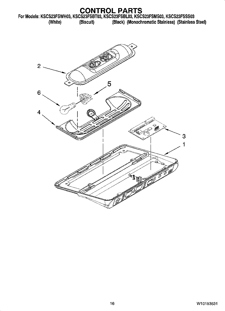 CONTROL PARTS Diagram and Parts List for KSCS23FSBT03  KitchenAid Refrigerator