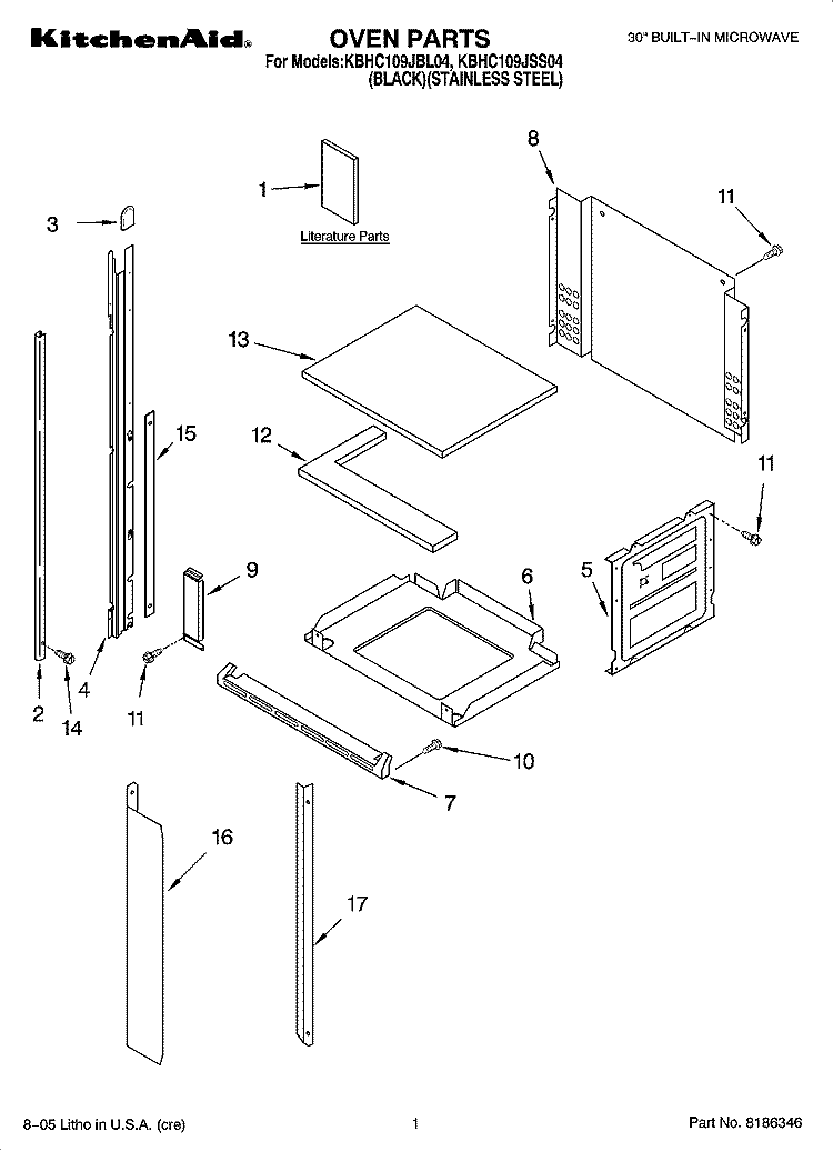 OVEN PARTS Diagram and Parts List for KBHC109JSS04  KitchenAid Microwave Oven Combo