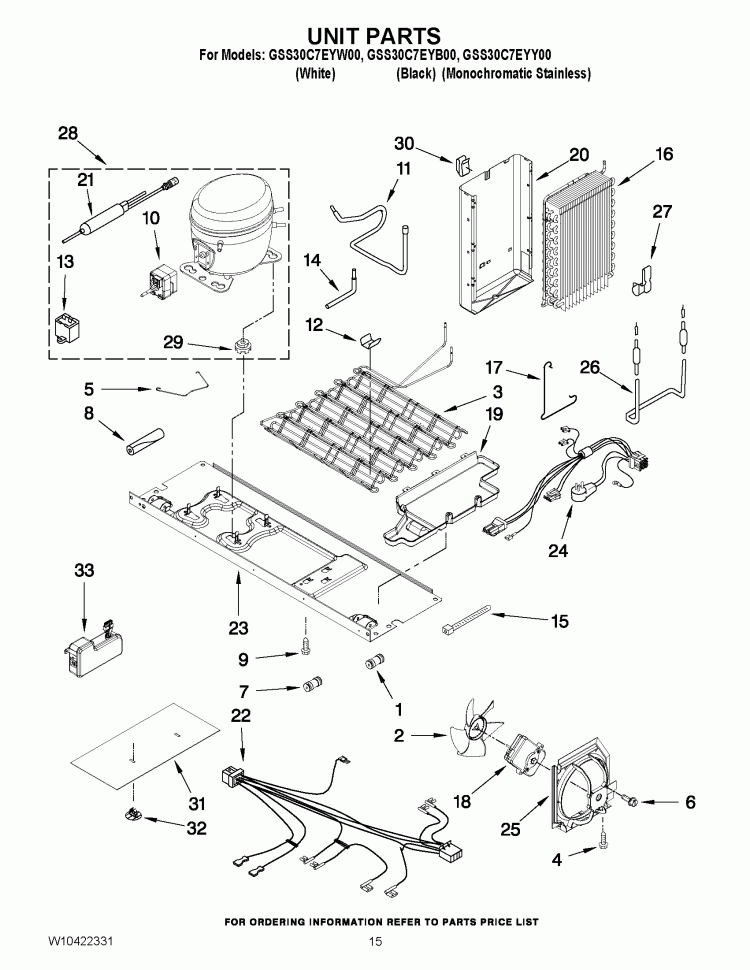 UNIT PARTS Diagram and Parts List for GSS30C7EYY00  Whirlpool Refrigerator