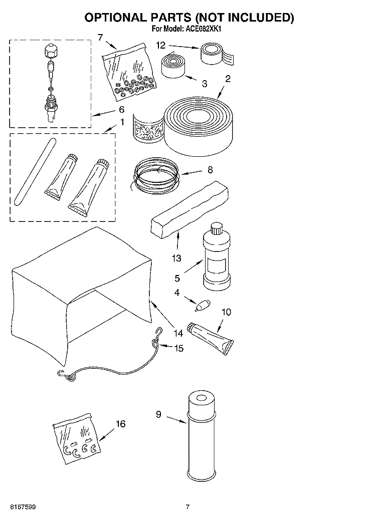 OPTIONAL Diagram and Parts List for ACE082XK1  Whirlpool Air Conditioner