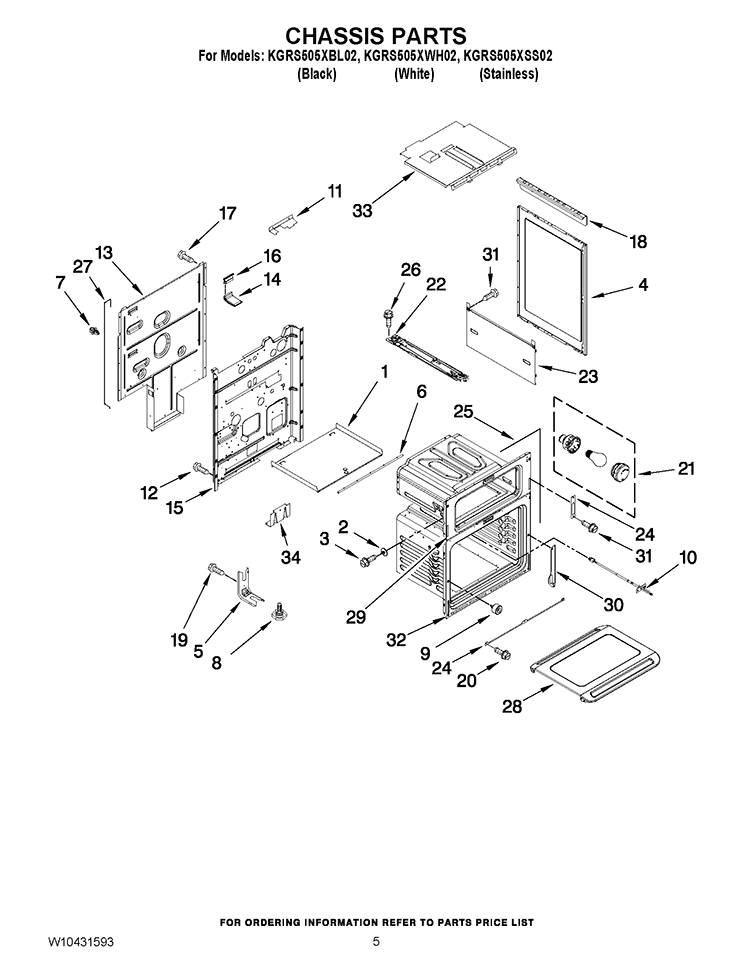 CHASSIS PARTS Diagram and Parts List for KGRS505XBL02  KitchenAid Range
