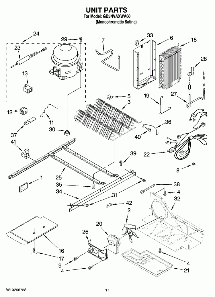 UNIT PARTS Diagram and Parts List for GD5NVAXWA00  Whirlpool Refrigerator