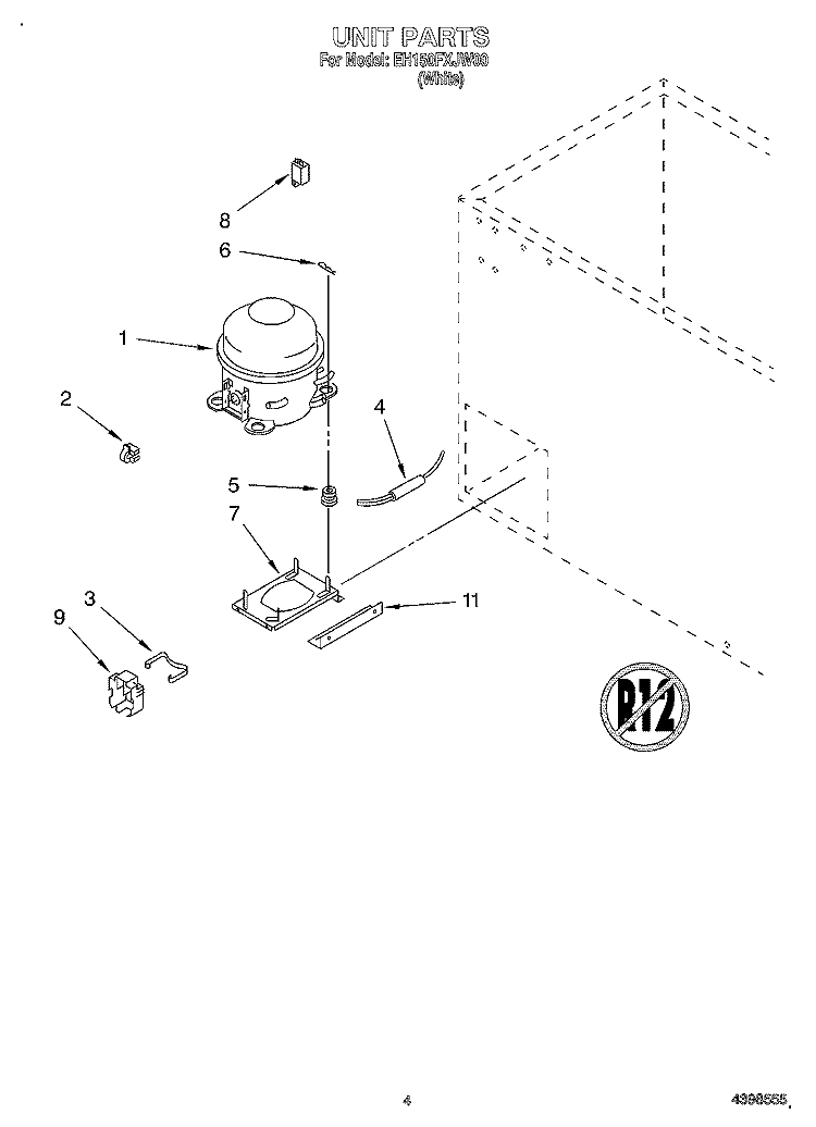 SECTION Diagram and Parts List for EH150FXJW00  Whirlpool Freezer