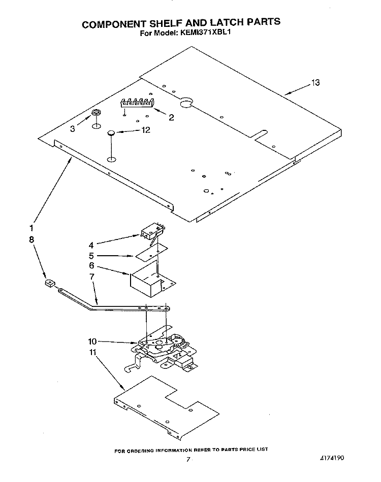 COMPONENT SHELF AND LATCH Diagram and Parts List for KEMI371XBL1  KitchenAid Microwave Oven Combo