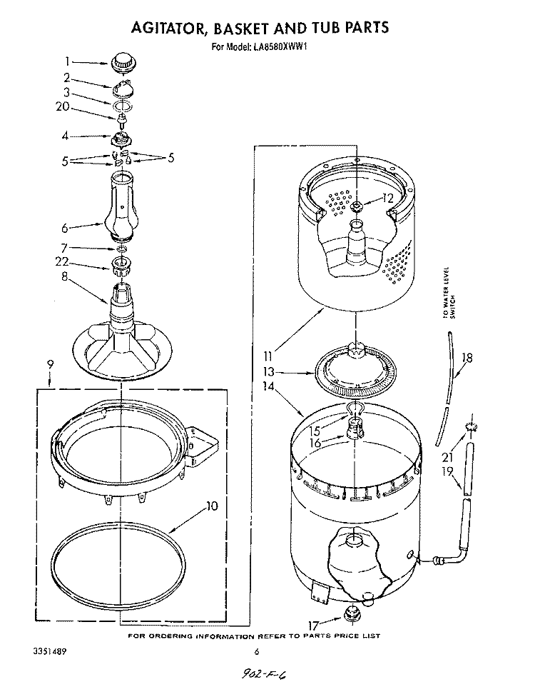 AGITATOR, BASKET AND TUB Diagram and Parts List for LA8580XWN1  Whirlpool Washer