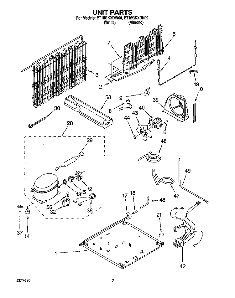 UNIT Diagram and Parts List for ET18GKXDN00  Whirlpool Refrigerator