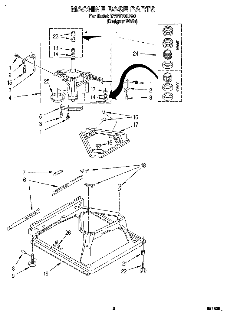 MACHINE BASE Diagram and Parts List for TAWS700DQ0  Estate Washer