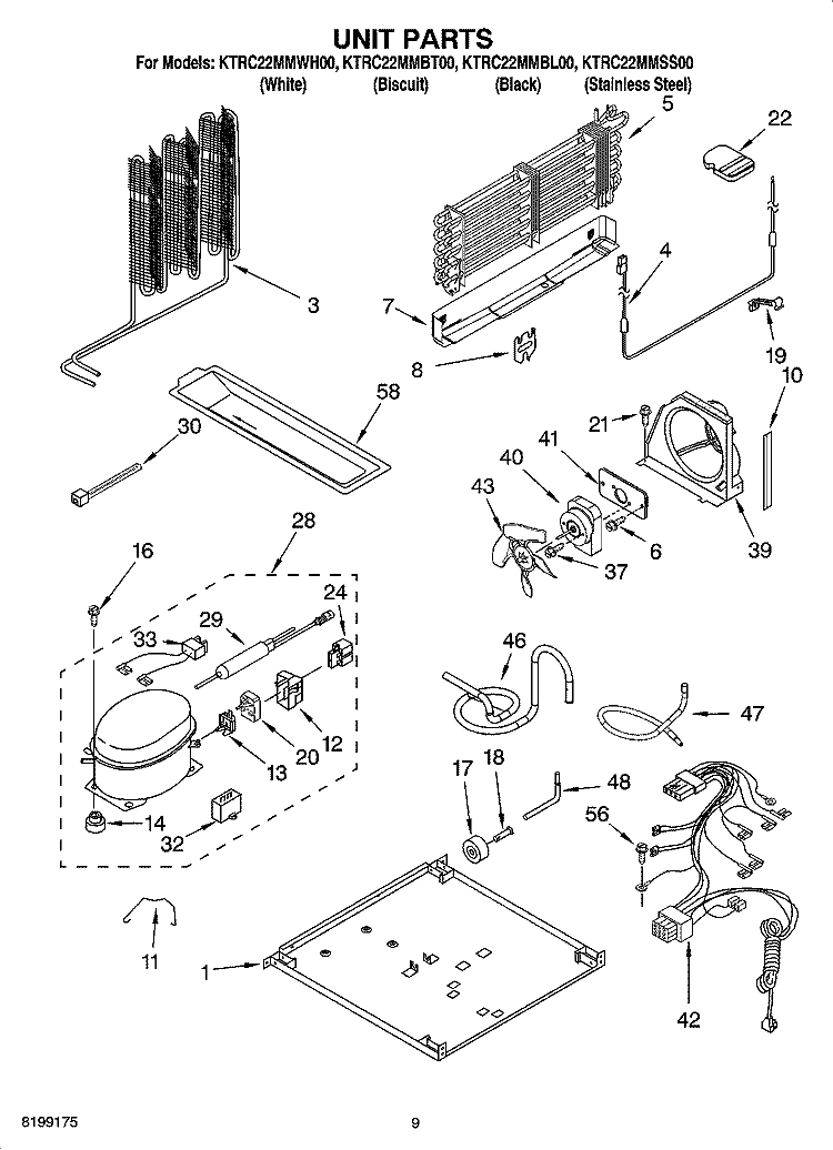 UNIT PARTS Diagram and Parts List for KTRC22MMBT00  KitchenAid Refrigerator