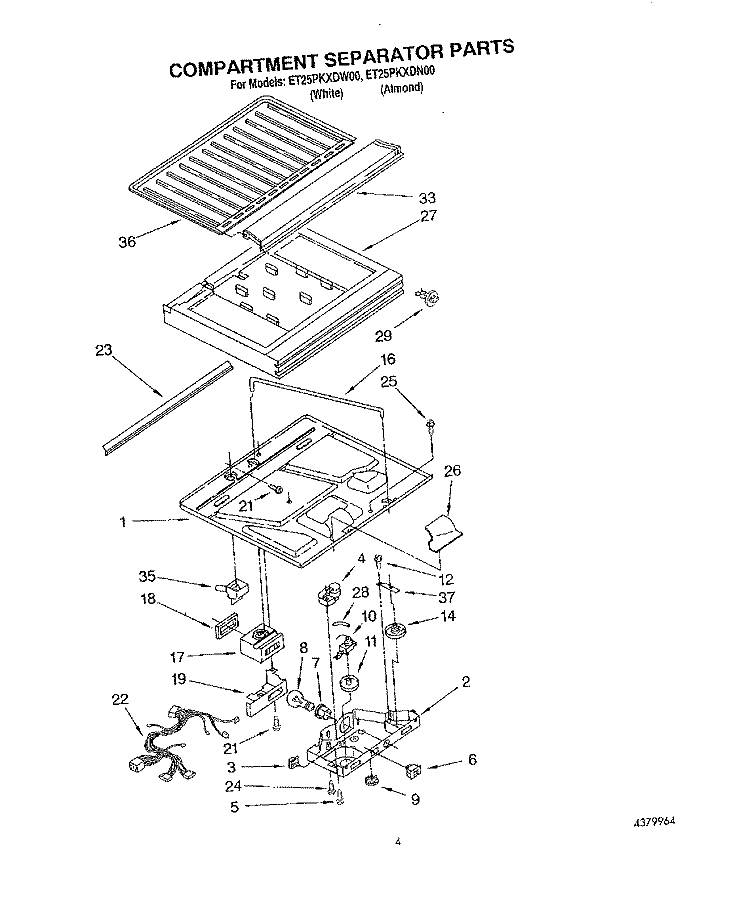 COMPARTMENT SEPARATOR Diagram and Parts List for ET25PKXDN00  Whirlpool Refrigerator