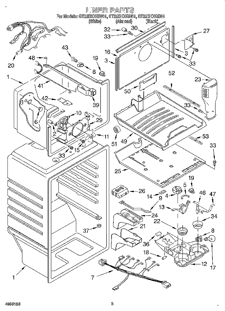LINER Diagram and Parts List for GT22DKXGN01  Whirlpool Refrigerator