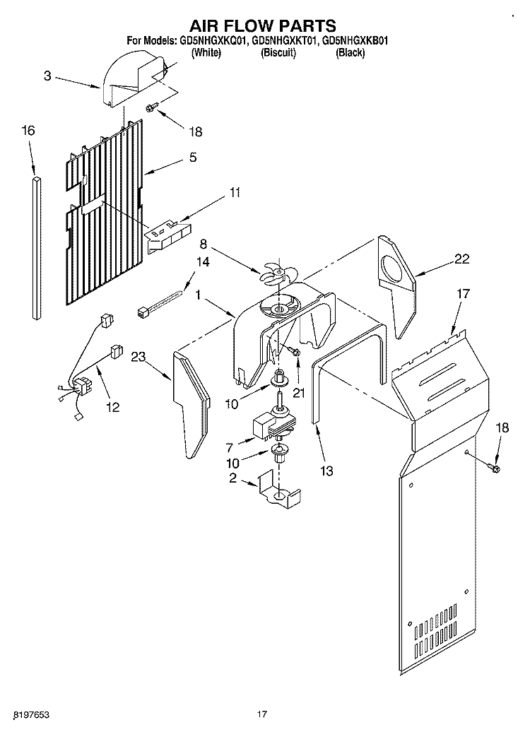 AIR FLOW Diagram and Parts List for GD5NHGXKB01  Whirlpool Refrigerator