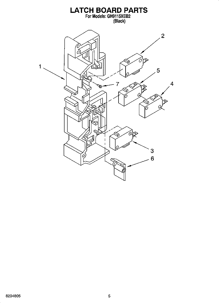 LATCH BOARD PARTS Diagram and Parts List for GH9115XEB2  Whirlpool Microwave