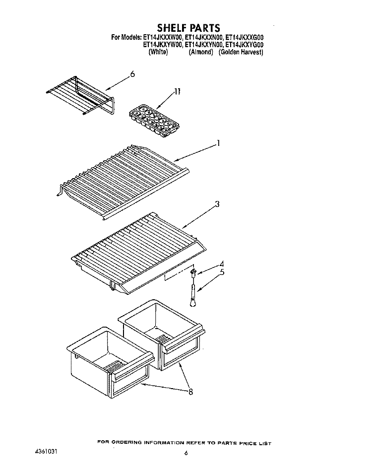 SHELF Diagram and Parts List for ET14JKXXG00  Whirlpool Refrigerator