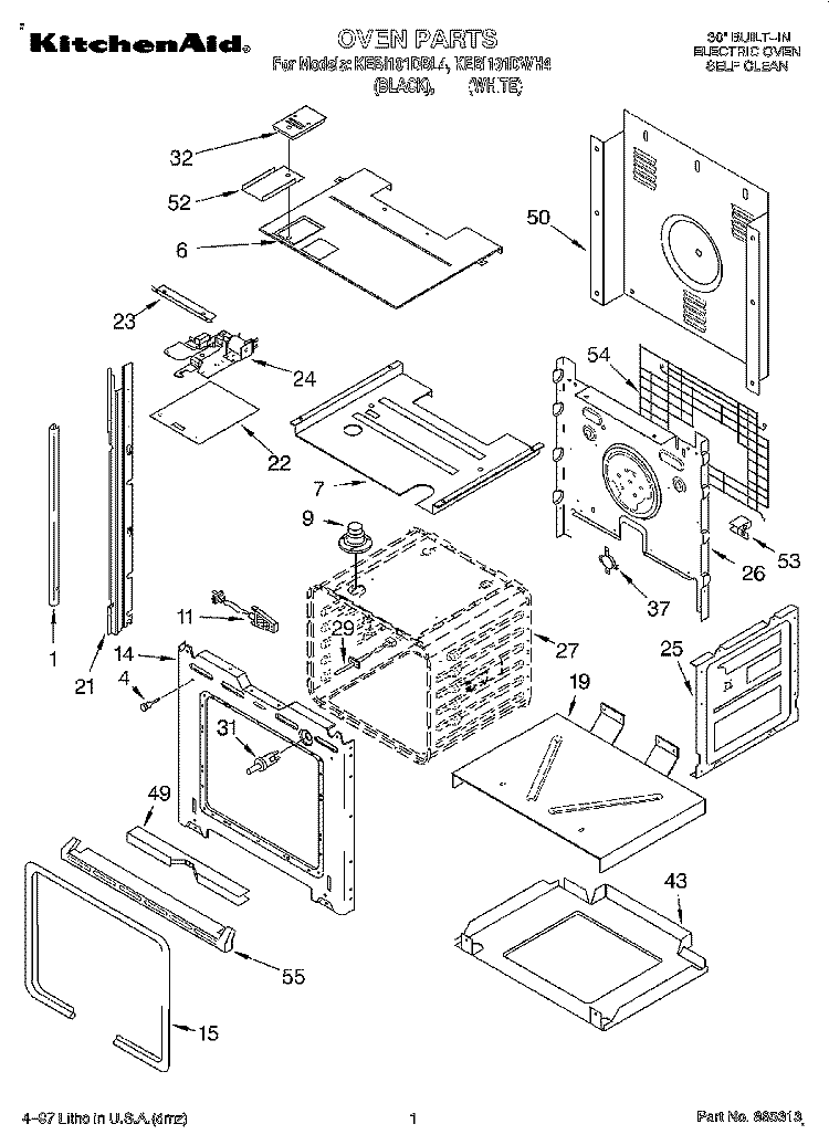 OVEN Diagram and Parts List for KEBI101DWH4  KitchenAid Wall Oven