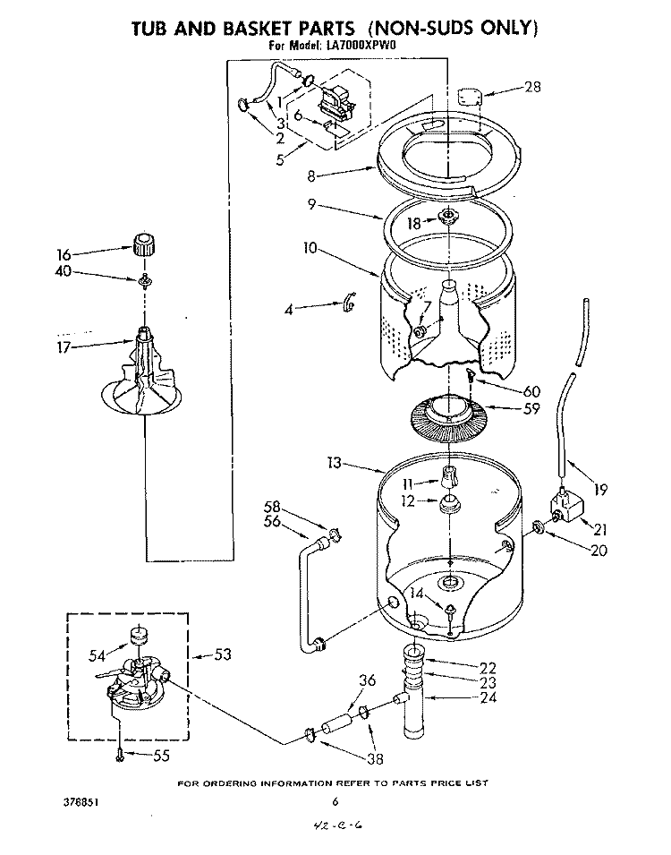 TUB AND BASKET (NON-SUDS) Diagram and Parts List for LA7000XPW0  Whirlpool Washer