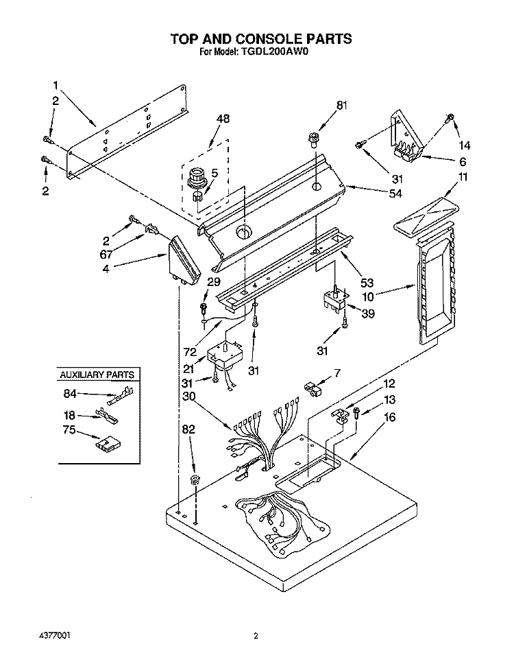 TOP AND CABINET, LIT/OPTIONAL Diagram and Parts List for TGDL200AN0  Whirlpool Dryer