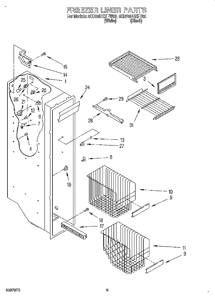 FREEZER LINER Diagram and Parts List for 6ED25DQXFB00  Whirlpool Refrigerator