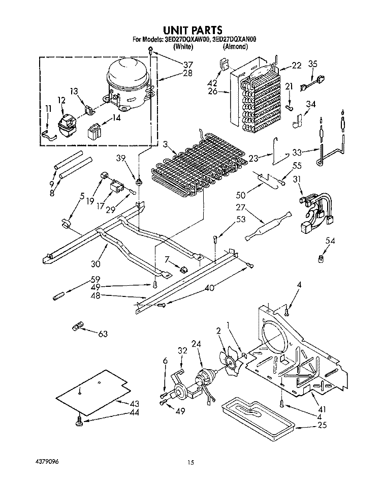 UNIT Diagram and Parts List for 3ED27DQXAN00  Whirlpool Refrigerator
