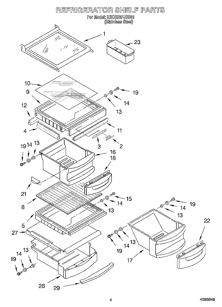 REFRIGERATOR SHELF Diagram and Parts List for KSCS25FJSS01  KitchenAid Refrigerator