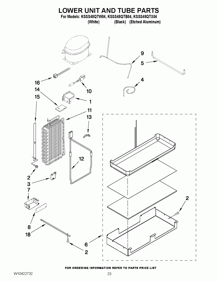 LOWER UNIT AND TUBE PARTS Diagram and Parts List for KSSS48QTB04  KitchenAid Refrigerator