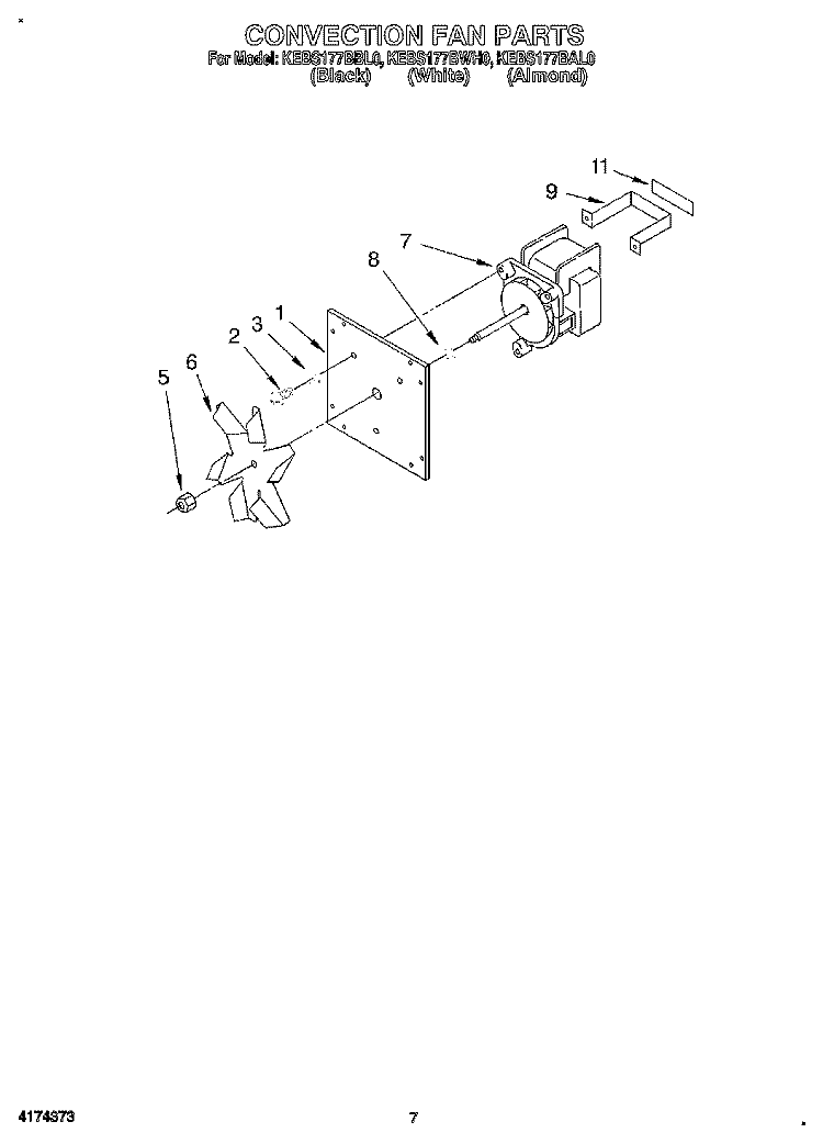 CONVECTION FAN, OPTIONAL Diagram and Parts List for KEBS177BAL0  KitchenAid Wall Oven