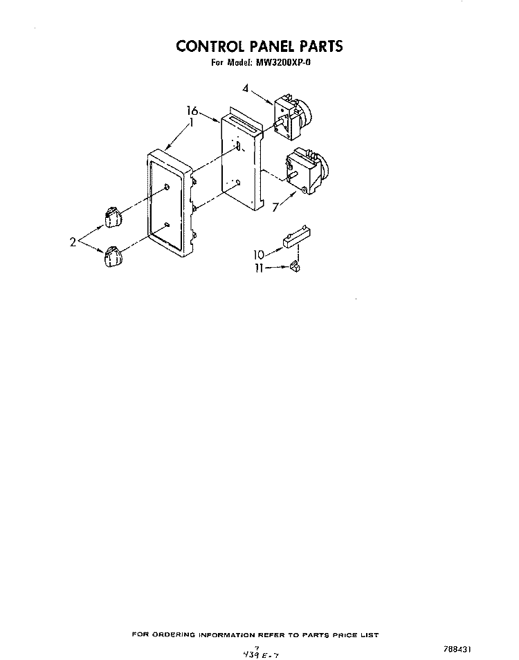 CONTROL PANEL , LITERATURE AND OPTIONAL Diagram and Parts List for MW3200XP0  Whirlpool Microwave