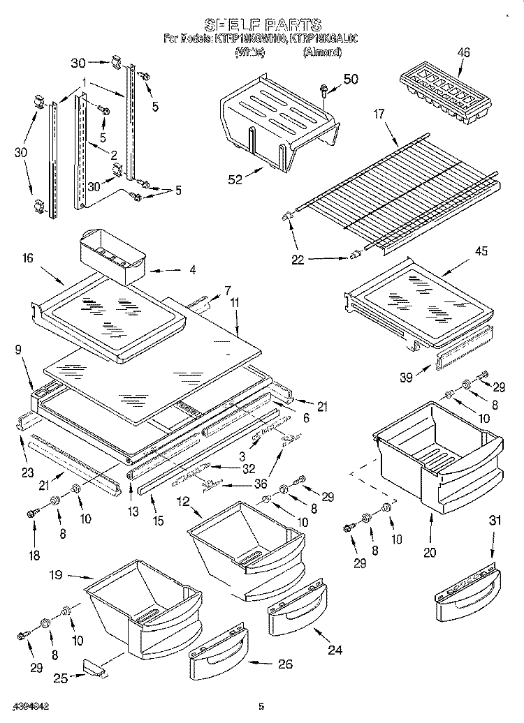 SHELF Diagram and Parts List for KTRP19KGAL00  KitchenAid Refrigerator