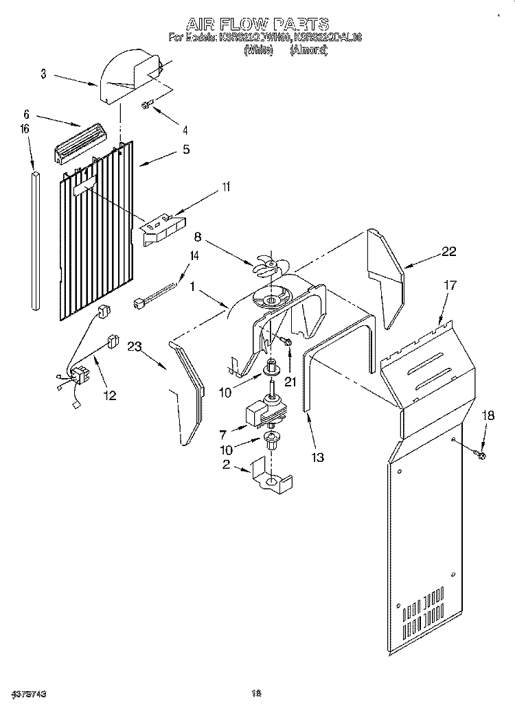 AIR FLOW Diagram and Parts List for KSRS22QDAL00  KitchenAid Refrigerator
