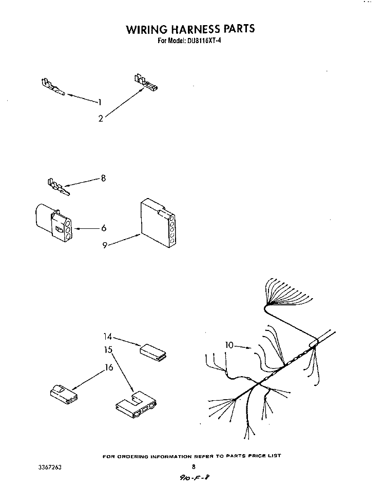 WIRING HARNESS Diagram and Parts List for DU8116XT4  Whirlpool Dishwasher