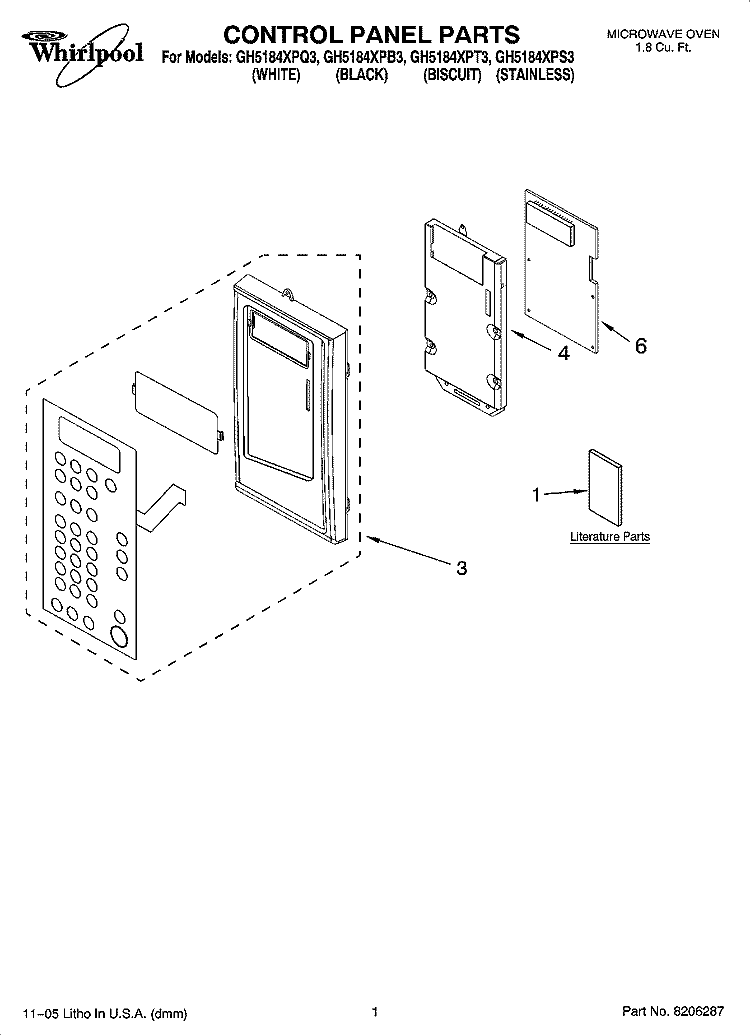 CONTROL PANEL PARTS Diagram and Parts List for GH5184XPQ3  Whirlpool Microwave