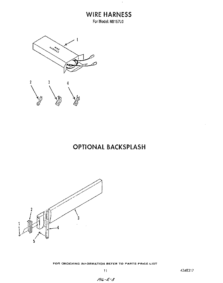 BACKSPLASH , WIRE HARNESS Diagram and Parts List for N9157L0  Roper Range
