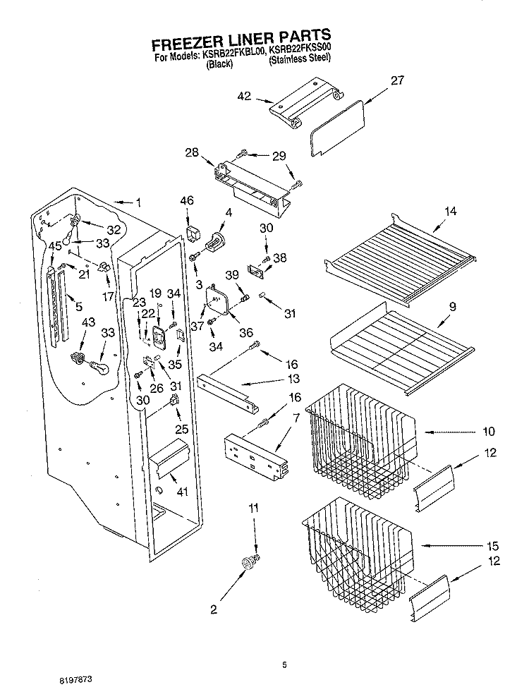 FREEZER LINER Diagram and Parts List for KSRB22FKSS00  KitchenAid Refrigerator