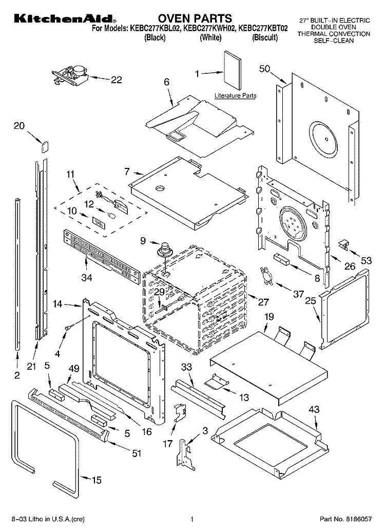 OVEN PARTS Diagram and Parts List for KEBC277KBT02  KitchenAid Wall Oven