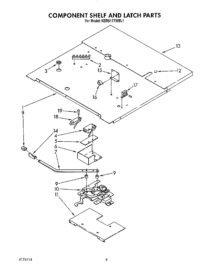 COMPONENT SHELF AND LATCH Diagram and Parts List for KEBS177WAL1  KitchenAid Wall Oven