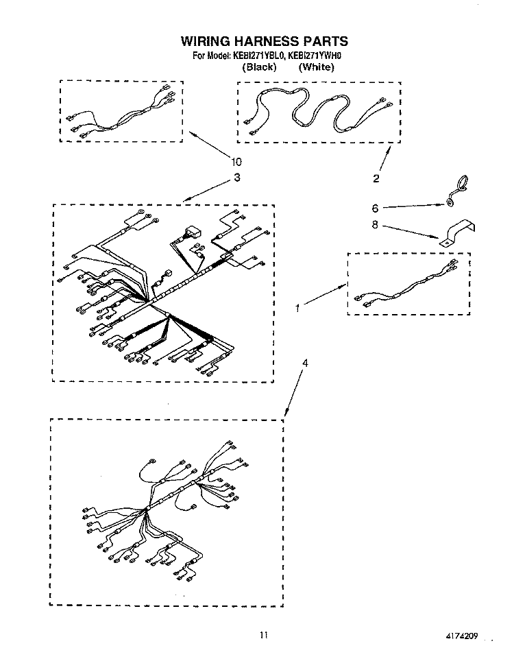 WIRING HARNESS Diagram and Parts List for KEBI271YWH0  KitchenAid Wall Oven
