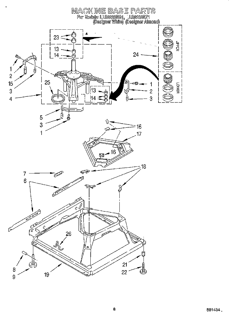 MACHINE BASE Diagram and Parts List for LLR8233EQ1  Whirlpool Washer