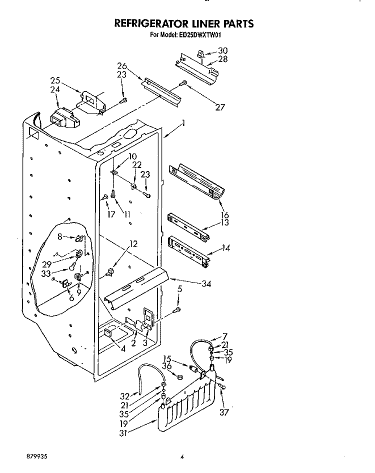REFRIGERATOR LINER Diagram and Parts List for ED25DWXTM01  Whirlpool Refrigerator