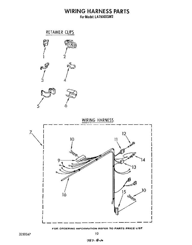 WIRING HARNESS Diagram and Parts List for LA7900XSW2  Whirlpool Washer