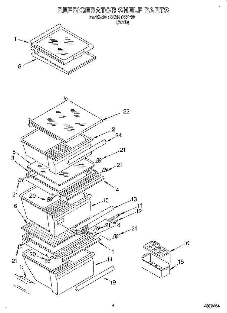 REFRIGERATOR SHELF Diagram and Parts List for 3XART722F02  Whirlpool Refrigerator