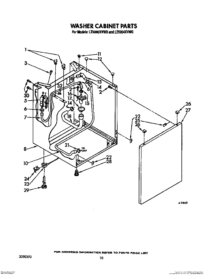 WASHER CABINET Diagram and Parts List for LT5000XVW0  Whirlpool Washer Dryer Combo