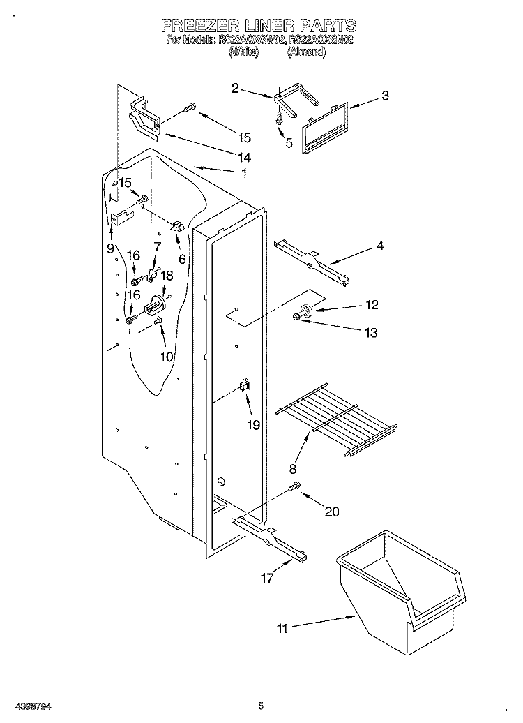FREEZER LINER Diagram and Parts List for RS22AQXGN02  Roper Refrigerator