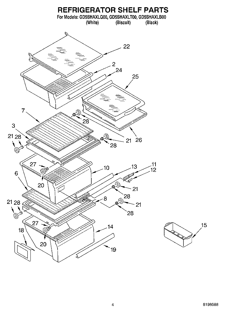 REFRIGERATOR SHELF Diagram and Parts List for GD5SHAXLB00  Whirlpool Refrigerator