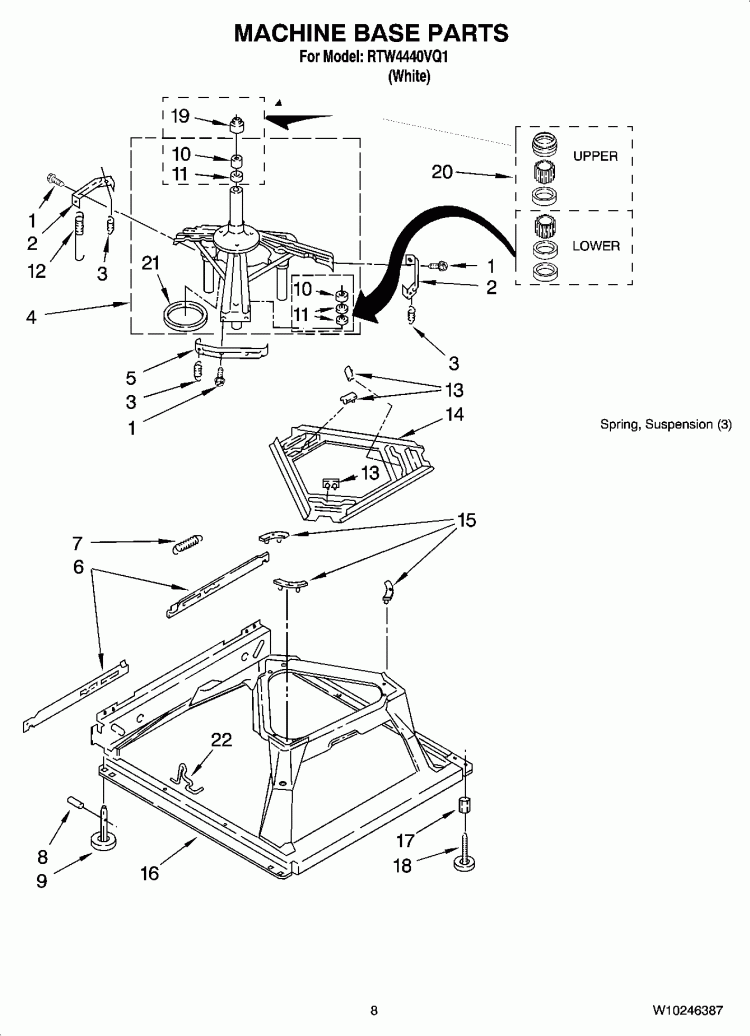 MACHINE BASE PARTS Diagram and Parts List for RTW4440VQ1  Roper Washer