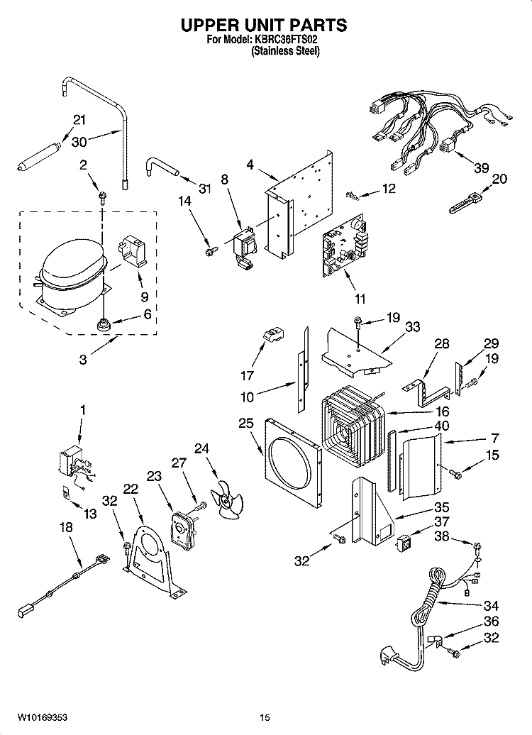 UPPER UNIT PARTS Diagram and Parts List for KBRC36FTS02  KitchenAid Refrigerator