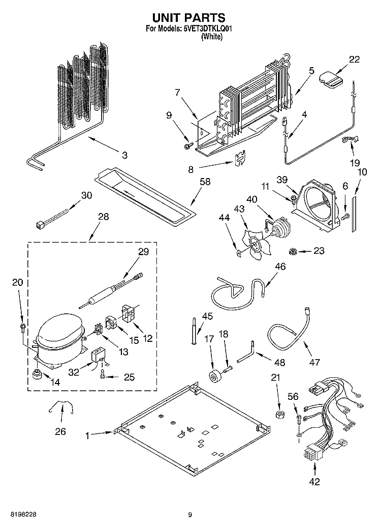 UNIT Diagram and Parts List for 5VET3DTKLQ01  Whirlpool Refrigerator