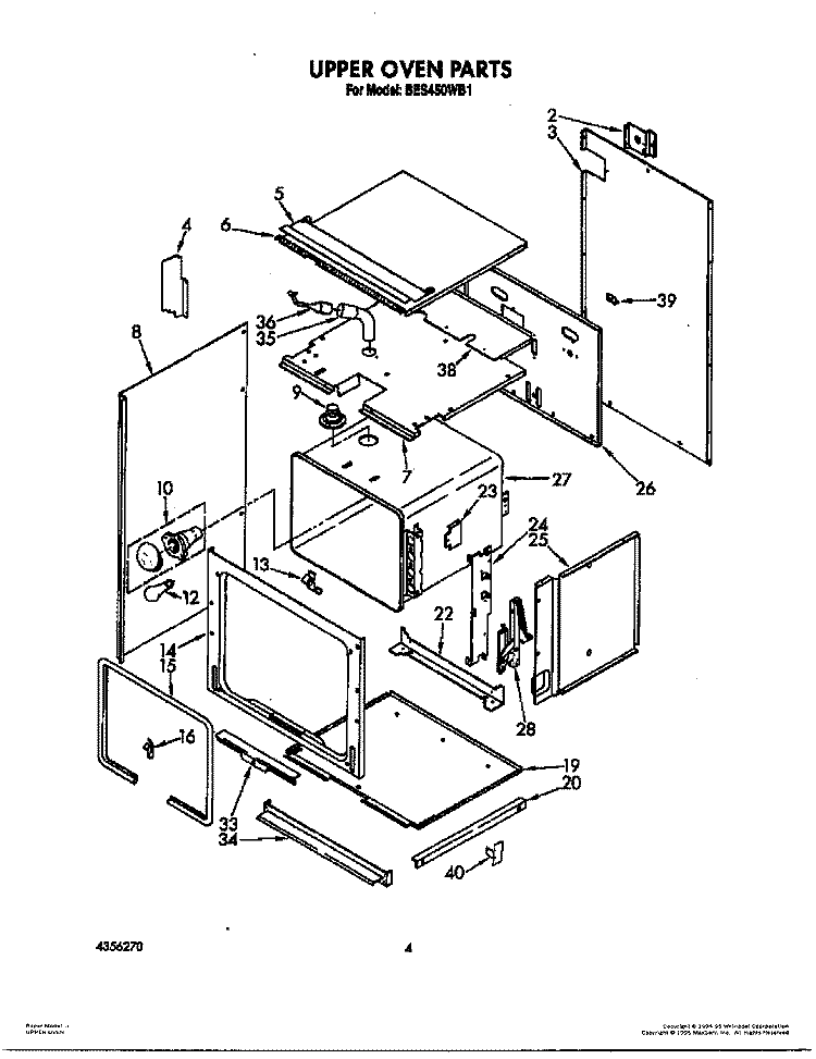 UPPER OVEN Diagram and Parts List for BES450WB1  Roper Range