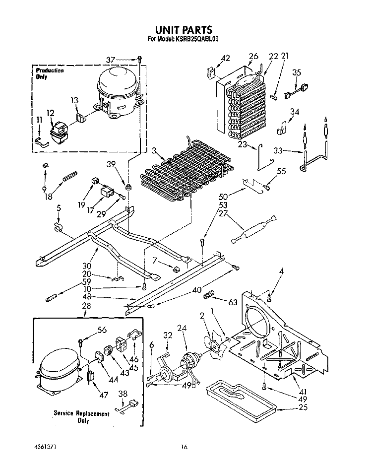 UNIT Diagram and Parts List for KSRB25QABL00  KitchenAid Refrigerator